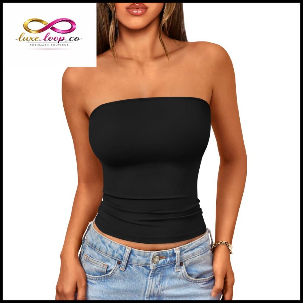 Strapless Tube Top Slim Fit Stretchy Polyester Spandex Summer Bandeau
